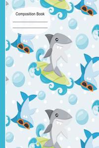 Summer Fun Surfing Sharks Large Composition Notebook 5x5 Quad Ruled Paper