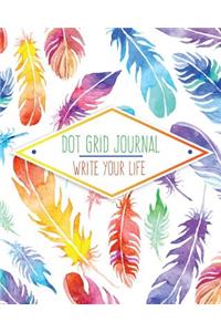 Dot Grid Bullet Journal, Daily Dated Notebook Diary, Colorful Feather Watercolor: Large Quarterly Bullet Journal Blank Pages with Number, 150p, 8x10
