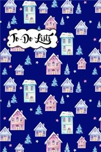 To-Do List Book - Christmas Holiday To Do Lists Journal Notebook Snowy Houses Pattern 1