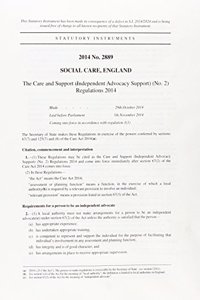 The Care and Support (Independent Advocacy Support) (No. 2) Regulations 2014