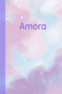 Amora: Personalized Composition Notebook - College Ruled (Lined) Exercise Book for School Notes, Assignments, Homework, Essay Writing. Pink Blue Purple Cov