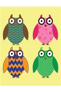 Notebook: Owls on Yellow Cover - Blank Notebook / Sketch / Drawing Book - 8.5 X 11 Paper - Unlined Notebook / Journal - 100 Pages