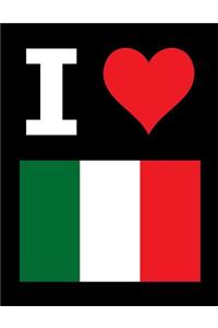 I Love Italy - 100 Page Blank Notebook - Unlined White Paper, Black Cover