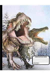 Winter Dinosaurs in Snow Composition Notebook College Ruled 200 Pages / 100 Sheets, 9-3/4