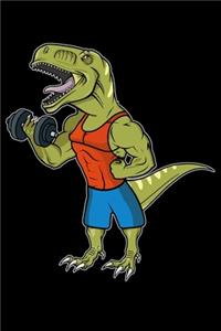 Funny t-rex dinosaur in the gym journal