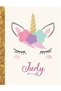 Judy: Judy Unicorn Personalized Black Paper SketchBook for Girls and Kids to Drawing and Sketching Doodle Taking Note Marble Size 8.5 x 11