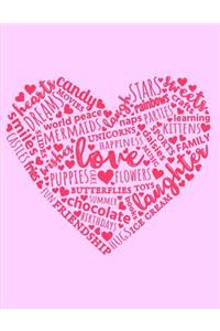Pink Heart Word Art Lined Notebook