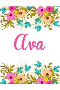 Ava: Personalised Ava Notebook/Journal For Writing 100 Lined Pages (White Floral Design)