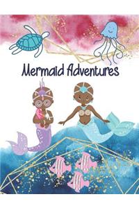 Mermaid Adventures: Draw and Write Journal Book for Children to Create Stories, Two-in-One Journal Book, Wide Ruled Lined & Blank Pages, Bald Mermaids, African American