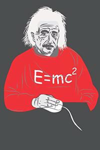 Drawing of Albert Einstein Portrait with Relativity Formula and Mouse Blank Lined Notebook