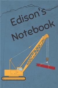 Edison's Notebook: Heavy Equipment Crane Cover 6x9" 200 pages personalized journal/notebook/diary