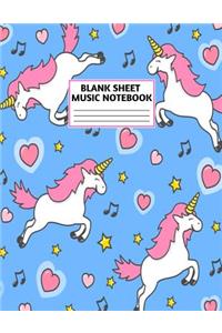 Blank Sheet Music Notebook: Cute Unicorn Matte Cover Design with 110 Pages White Paper Interior for Musician Students and Professionals Playing Piano, Ukelele, Mandolin and oth