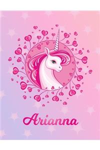 Arianna: Unicorn Large Blank Primary Handwriting Learn to Write Practice Paper for Girls - Creative Pink Purple Magical Horse Personalized Letter A Initial C