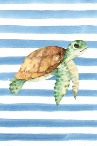 Green Sea Turtle Watercolor Stripe Journal, Narrow Ruled