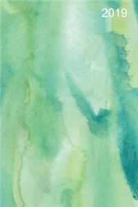 2019 Weekly Planner Green Watercolor Design 134 Pages