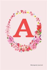 Monogram Journal - Initial A (Pink Flower)