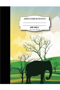 Composition notebook wide ruled 8.5 x 11 inch 200 page, Green Wild Elephant