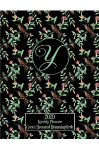 2020 Weekly Planner - Green Breasted Hummingbirds - Personalized Letter Y - 14 Month Large Print
