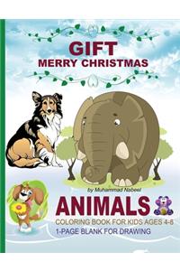 Merry Christmas Gift - Animals Coloring Book for Kids Ages 4-8 - 1-Page Blank for Drawing