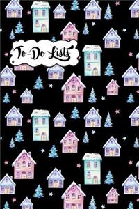 To-Do List Book - Christmas Holiday To Do Lists Journal Notebook Snowy Houses Pattern 2