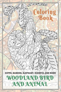 Woodland Bird and Animal - Coloring Book - Hippo, Baboon, Elephant, Scorpio, and more