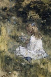 A Girl with Flowers on the Grass Art Journal