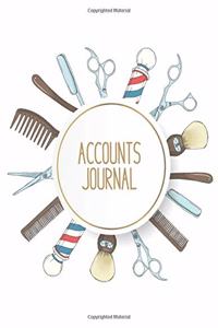 Accounts Journal: Account journal, space for keeping track of cash or check payments, features columns for description, reference, and debit or credit, leaf cover. Sa