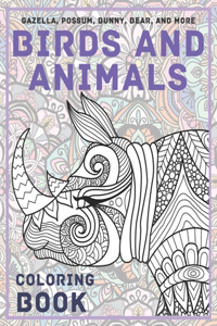 Birds and Animals - Coloring Book - Gazella, Possum, Bunny, Bear, and more