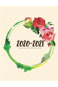 Daily Planner 2020-2021 Watercolor Roses Green Leaves 15 Months Gratitude Hourly Appointment Calendar
