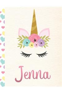 Jenna: Personalized Unicorn Journal For Girls - 8.5x11 110 Pages Notebook/Diary With Pink Name