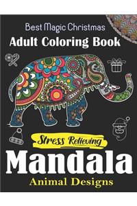 Best Magic Christmas Adult Coloring Book, Stress Relieving Mandala Animal Designs