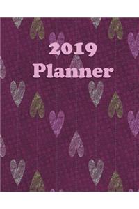 2019 Planner: Weekly Planner Monthly Planner 8x10 120 Pages Notes to Do Lists Dark Purple Lined Hearts