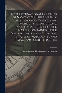 XIIth International Congress of Navigation, Philadelphia, 1912. 1. General Table of the Work of the Congress. 2. Analitycal [!] Table of the Matter Contained in the Publications of the Congress. 3. Table of Maps, Plates and Diagrams Inserted in The