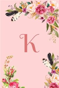 Monogram Initial Letter K Notebook for Women and Girls
