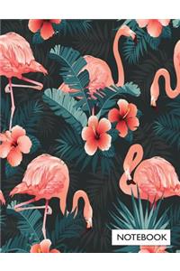 Notebook: Flamingo on black cover and Lined pages, Extra large (8.5 x 11) inches, 110 pages, White paper