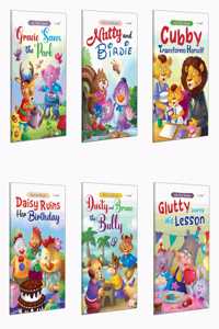 My First Reader - Glutty Learns his Lesson, Nutty and Birdie, Cubby Transforms Herself, Daisy Ruins her Birthday and more books - Classic children stories, Short stories for kids | Pack of 6 Books