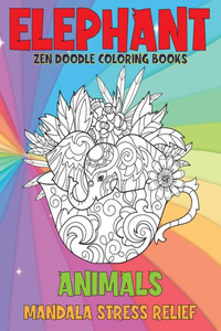 Zen Doodle Coloring Books - Animals - Mandala Stress Relief - Elephant