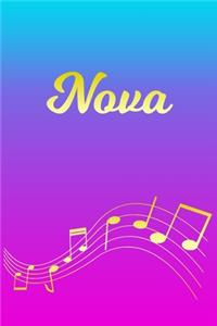 Nova: Sheet Music Note Manuscript Notebook Paper - Pink Blue Gold Personalized Letter N Initial Custom First Name Cover - Musician Composer Instrument Com