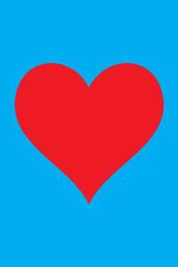 100 Page Blank Notebook - Red Heart on Cyan