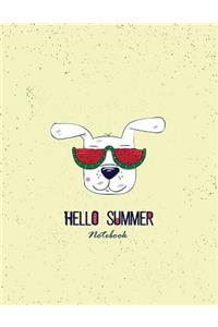 Hello summer notebook: Cute dog on yellow cover and Dot Graph Line Sketch pages, Extra large (8.5 x 11) inches, 110 pages, White paper, Sketch, Draw and Paint