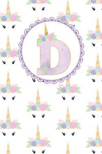Unicorn Monogram Journal - Letter D
