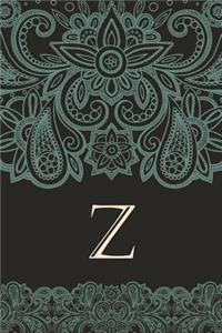 Z: Elegant Monogrammed Blank Dotted Journal: Beautiful and Classic Bulleted Dot Grid Notebook: Ornate Neutral and Mint Green Paisley Pattern Design