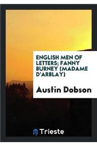 English Men of Letters; Fanny Burney (Madame D'Arblay)