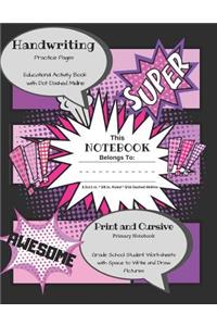 Handwriting Practice Pages Educational Activity Book with Dot Dashed Midline