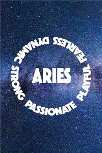 Aries Passionate Playful Fearless Dynamic Strong: 6x9 lined journal notebook: astrology zodiac theme galaxy and stars