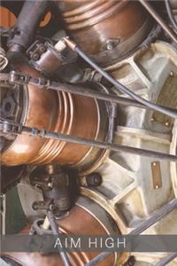 Airplane Bronze Engine Aim High Collection Travel Lined Journal, Volume 12, College Ruled Notebook, Softcover Writing Notepad Gift, 120 Pages