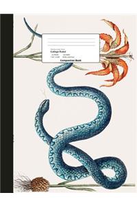 Wild Blue Snake Theme College Ruled Composition Book