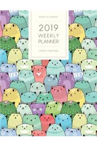 2019 Weekly Planner Twenty Nineteen: Dated with to Do Notes and Inspirational Quotes - Colorful Kitties