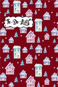 To-Do List Book - Christmas Holiday To Do Lists Journal Notebook Snowy Houses Pattern 3