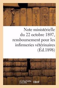 Note Ministérielle Du 22 Octobre 1897 Relative Aux Cessions À Charge de Remboursement À Faire: Par Les Établissements Du Service de Santé Aux Corps de Troupe Pour Les Infirmeries Vétérinaires